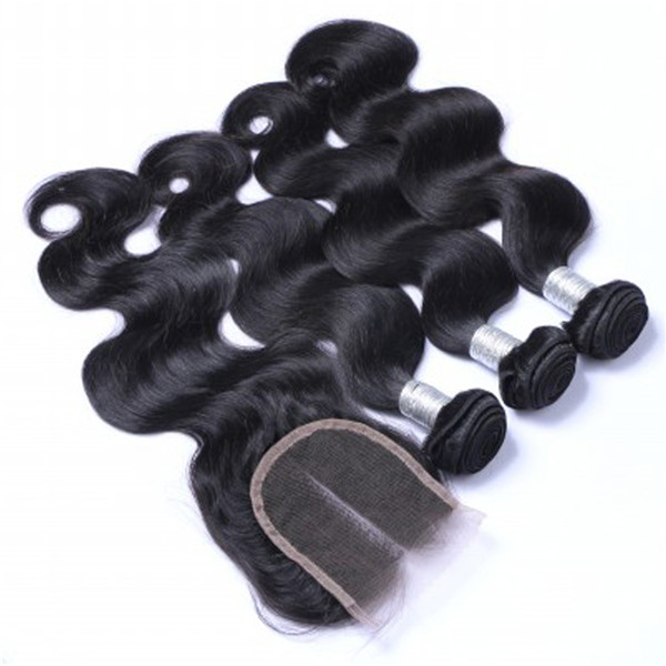 Remy Hair Bundles Body Wave With Closure Natural Hair Weaves    LM041